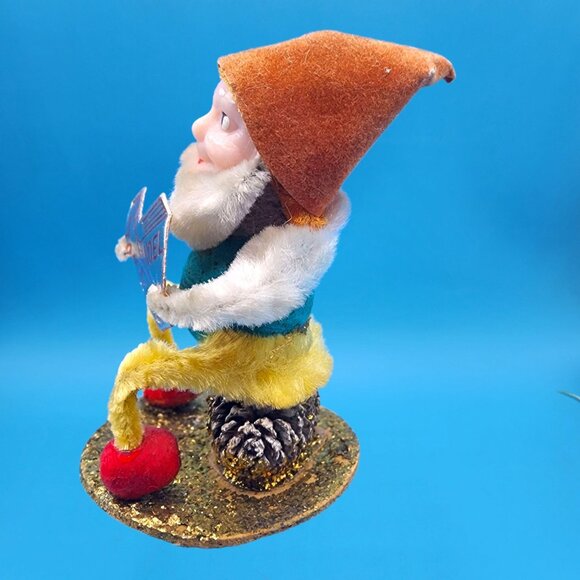 Vintage Putz Elf Ornaments 1950s Japan • Pinecone Mushroom Bottle Brush Tree - Picture 5 of 13